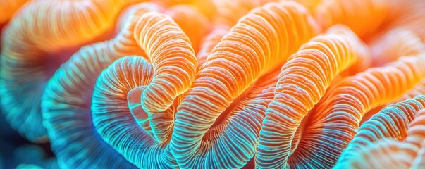 Poster - Coral reefs microscopic concept. Vibrant coral reef showing intricate patterns and colors in underwater beauty.