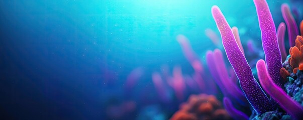 Poster - Marine life microscopic idea. Vibrant coral reefs under the surface, showcasing colorful marine life and ecosystems.