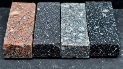 Aufkleber - Four granite samples, close-up, dark background, material comparison, architecture