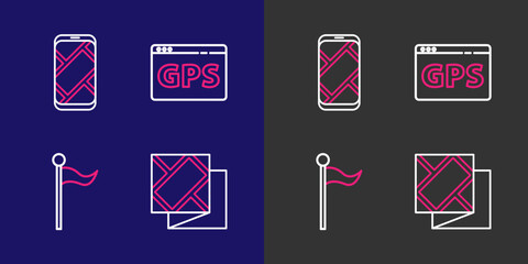 Poster - Set line Folded map, Location marker, Gps device with and City navigation icon. Vector