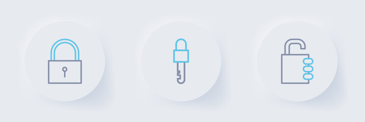 Poster - Set line Safe combination lock, Locked key and icon. Vector
