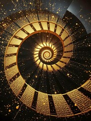 Poster - A mesmerizing, spiraling staircase descends into darkness, illuminated by a single light at the bottom, creating a sense of depth and mystery