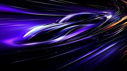 Poster - Futuristic sports car speeding, night road, light trails, motion blur, automotive advertisement