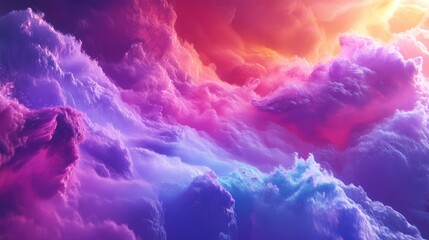 Wall Mural - Vibrant, colorful paint swirling and splashing in water, creating a stunning display of colorful clouds and gradients in fluid motion