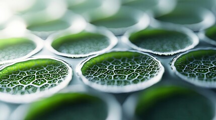 Poster - Marine life microscopic idea. Close-up view of green cell structures showcasing intricate patterns and textures.