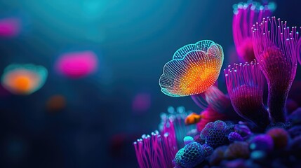Poster - Microscopic ocean life idea. Vibrant underwater scene featuring colorful coral and sea life in stunning detail.