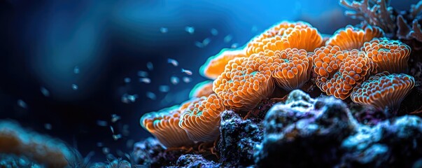 Aufkleber - Coral reefs microscopic concept. Vibrant coral reef filled with color and life in a serene underwater setting.