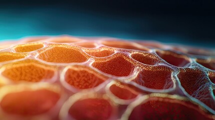 Poster - Coral reefs microscopic concept. Close-up of vibrant, intricate cellular structures with a unique pattern and texture.