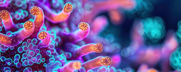 Poster - Marine life microscopic idea. Close-up of vibrant, colorful coral showcasing intricate marine life details.