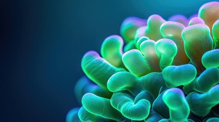 Poster - Microscopic ocean life idea. Vibrant coral structure showcasing beautiful colors and textures underwater.