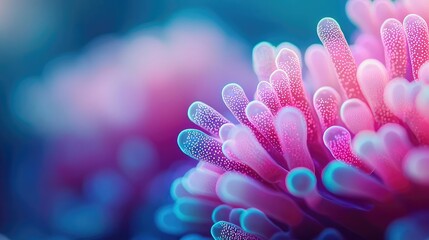 Poster - Coral reefs microscopic concept. Vibrant coral structure showcasing intricate textures and colors underwater.