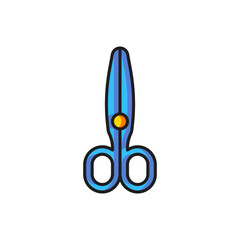 Poster - Color Scissors icon isolated on white background. Tailor symbol. Cutting tool sign. Flat filled outline style with shadow. Vector