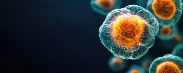 Poster - Marine life microscopic idea. Vibrant microscopic view of cells showcasing intricate structures and colors.
