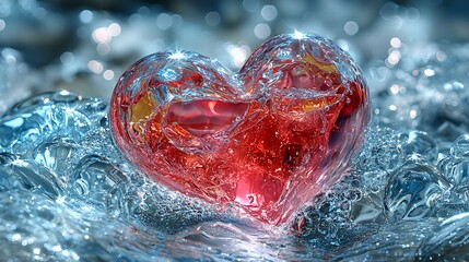 Poster - Glass heart, water, love, romance, abstract, background, Valentine's, design