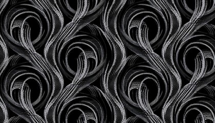 Poster - abstract black and white swirling wave pattern, dynamic flowing lines, circular and curved texture for textile or wallpaper design