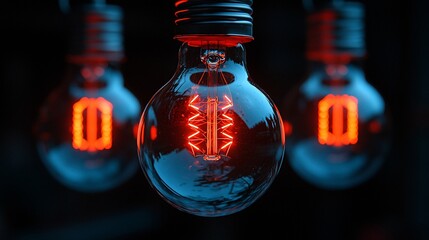 Aufkleber - Glowing Filament Bulbs, Dark Background, Idea Concept, Stock Photo