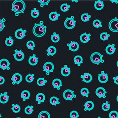 Poster - Line Stopwatch icon isolated seamless pattern on black background. Time timer sign. Chronometer sign. Vector