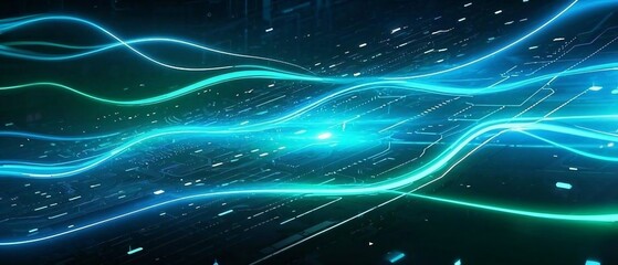 Poster - Futuristic blue lines glow with fractal energy in a dynamic abstract space
