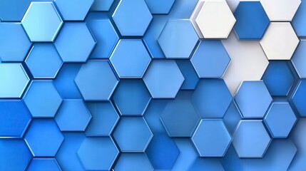 Fototapete - abstract background design of overlapping, 3d hexagonal shapes in shades of blue and white. geometri