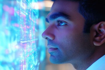 Poster - a person sitting in front of a computer screen, likely working or browsing