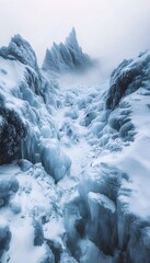 Aufkleber - Glacier landscape, pristine ice formations glowing under a stark white sky, cinematic framing emphasizing the sheer scale, moody yet serene atmosphere with clean minimalist composition