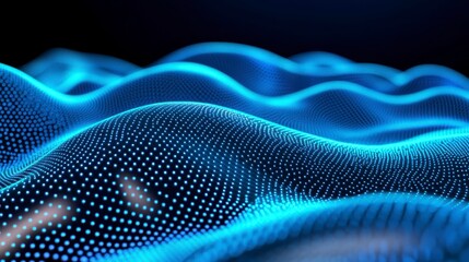 Poster - abstract digital graphic, deep blue background, light blue and white dotted wavy patterns, detailed 