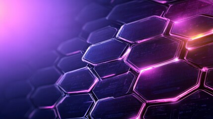 Fototapete - abstract digital hexagon pattern, vibrant purple and dark violet hues, glowing light effects, geomet