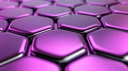 Poster - close up view of a repeating pattern of hexagonal shapes, rendered in shades of vibrant purple with 