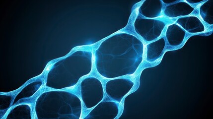Poster - abstract image of a glowing, light blue, interconnected, network like structure, against a dark back