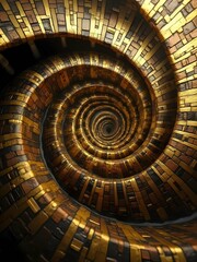 Poster - A mesmerizing, spiraling staircase descends into darkness, illuminated by a single light at the bottom, creating a sense of depth and mystery