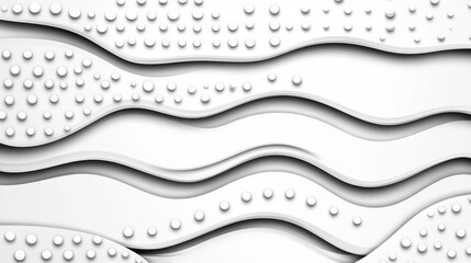 Poster - abstract white and gray wavy layered design, featuring rows of small round shapes resembling dots or