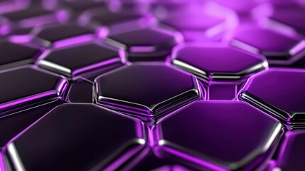 Poster - close up view of a repeating pattern of dark purple hexagon shapes. the hexagons are metallic in app