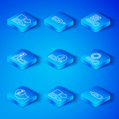 Poster - Set line High human body temperature, Digital thermometer, Meteorology, Thermometer with snowflake, and icon. Vector