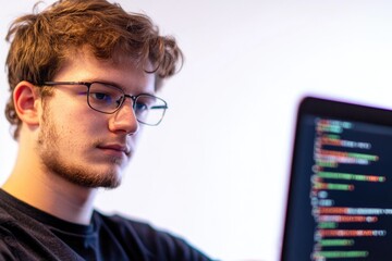 Poster - A person studying or working on a computer with glasses
