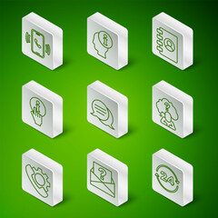 Aufkleber - Set line Telephone 24 hours support, Envelope with question mark, Speech bubble chat, Information, and Head icon. Vector