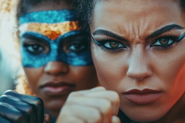 Poster - Two people with colorful face painting, possibly at a festival or celebration