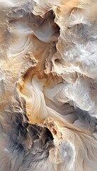 Poster - Abstract aerial view of desert dunes with flowing lines, rich orange and beige tones, dynamic patterns, high perspective