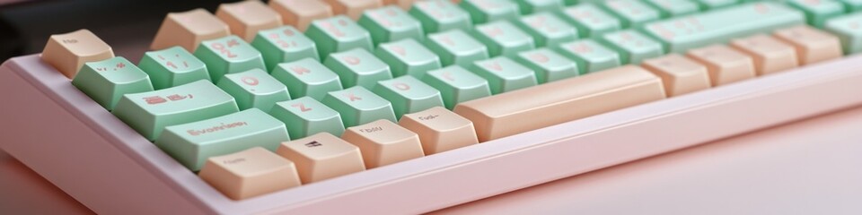 Poster - A computer keyboard placed on a desk, suitable for office or workspace illustrations