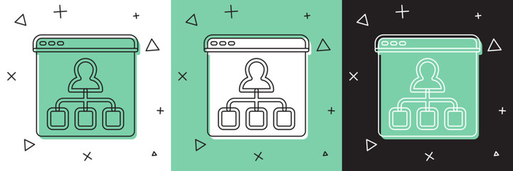 Poster - set online education and graduation icon isolated on white and green, black background. online teach