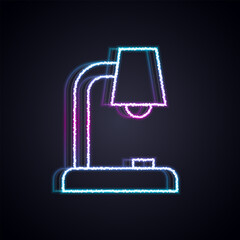 Poster - Glowing neon line Table lamp icon isolated on black background. Vector