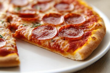 Poster - A single slice of pepperoni pizza served on a plate, ready to be enjoyed