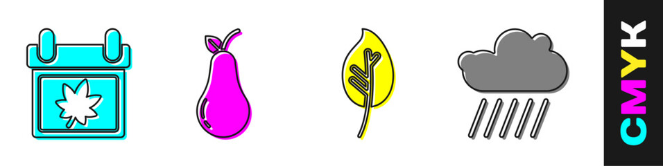 Aufkleber - Set Calendar with autumn leaves, Pear, Leaf or leaves and Cloud with rain icon. Vector