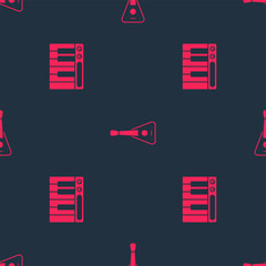 Poster - set music synthesizer and guitar on seamless pattern. vector