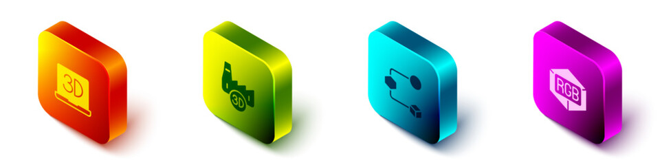 Poster - Set Isometric 3D printer, Printing house industry, Isometric cube and RGB and CMYK color mixing icon. Vector