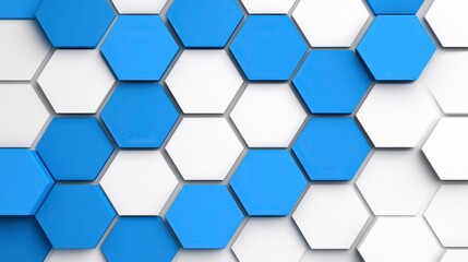 Poster - abstract geometric pattern of overlapping hexagons in light blue and white, creating a textured 3d w