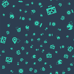Poster - set map pin, monitor with map location, location house and the globe on seamless pattern. vector