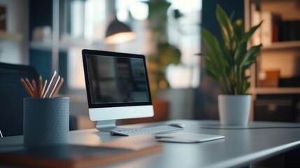 Poster - A computer monitor sitting on a desk, ideal for office or home use