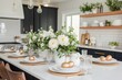 © Level UP - Stylish Monochrome Easter Kitchen with White and Gold Egg Decor and Elegant Table Setting