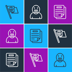 Poster - Set line Peace, Document and Censor and freedom of speech icon. Vector