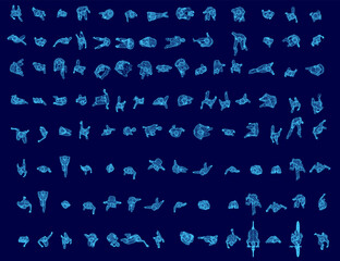 Poster - A blue background with a large number of people in various poses. The people are all different sizes and shapes, and some are standing while others are sitting. Scene is one of diversity. Top view